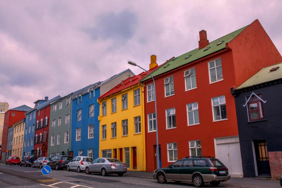  A row of vibrant houses in downtown Reykjavik