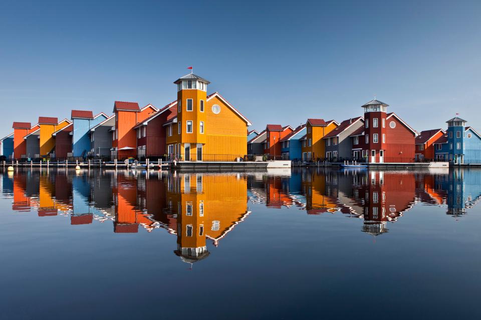  A colourful marina called Reitdiephaven located in Groningen, Holland