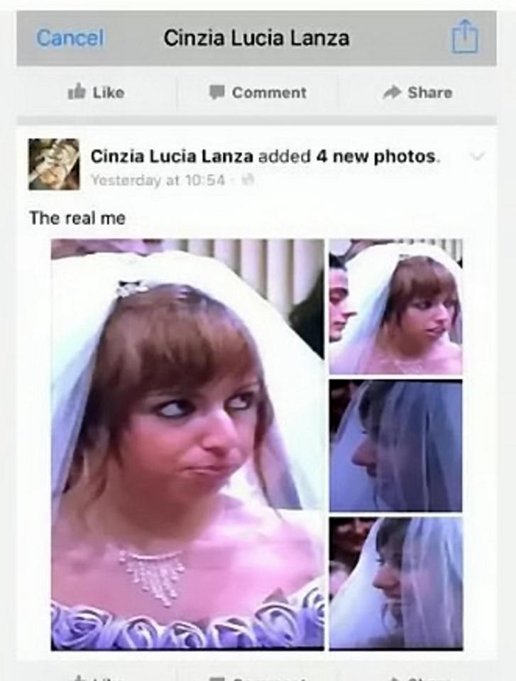  The fake Facebook profile features unflattering photos of Cinzia taken from her wedding 11 years ago