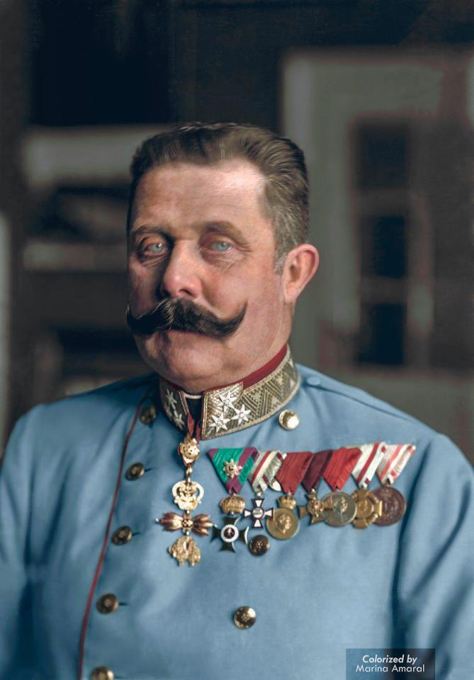  Marina's colourised version of the portrait of Archduke Ferdinand was created by building layers of colour on Photoshop