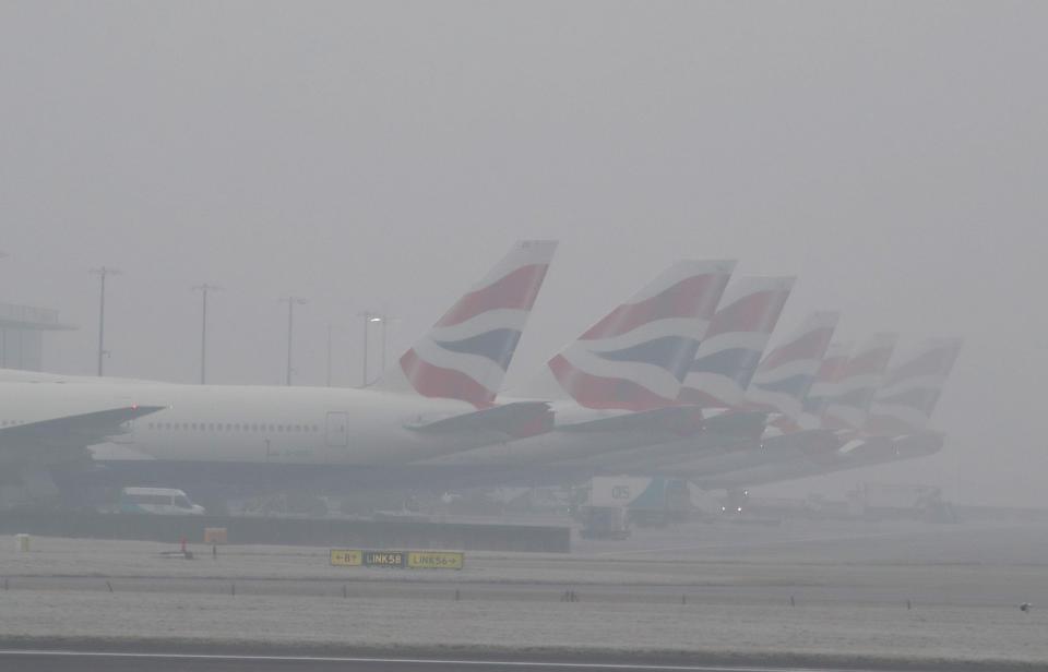  Pictures of the runway at Heathrow Airport this morning show the poor visibility at the west London airport