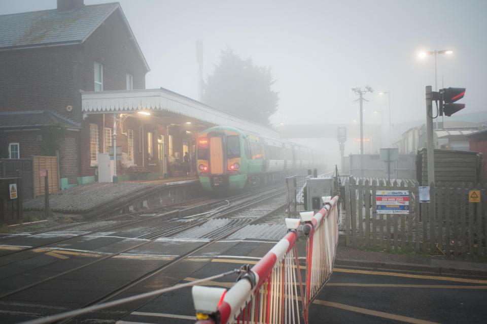  A Southern Rail train pulls into Angmering train station in West Sussex this morning