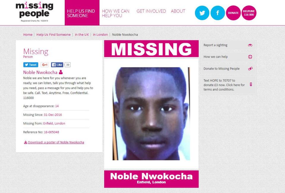  The missing person's report for Noble Nwokocha was later updated to include his actual picture (above)