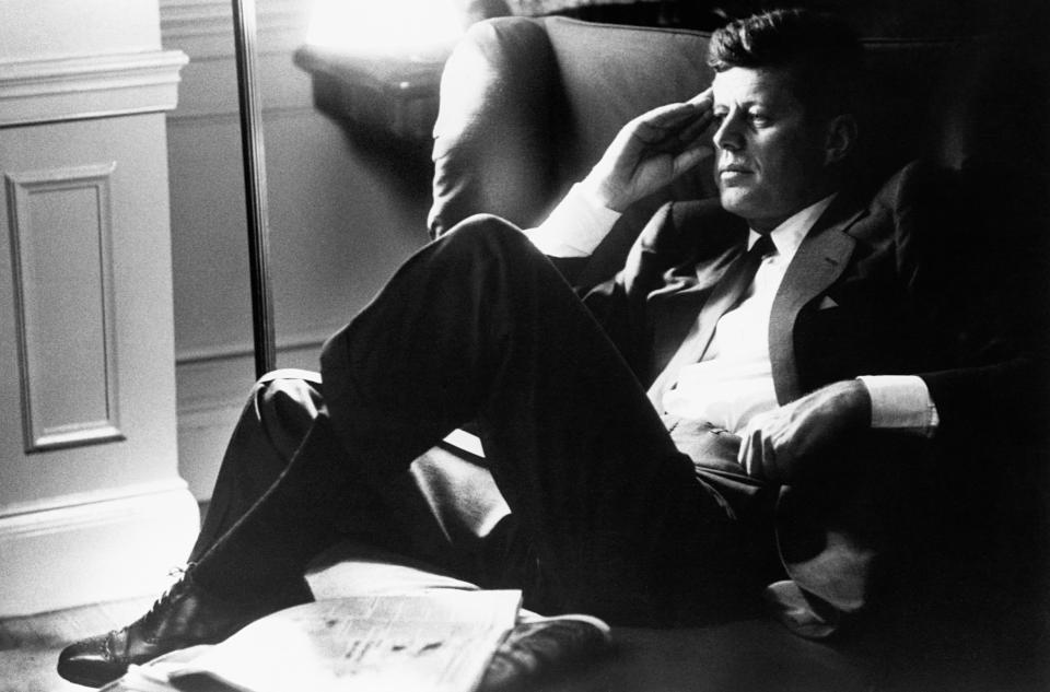  Presidential candidate John F. Kennedy relaxes in his Boston apartment