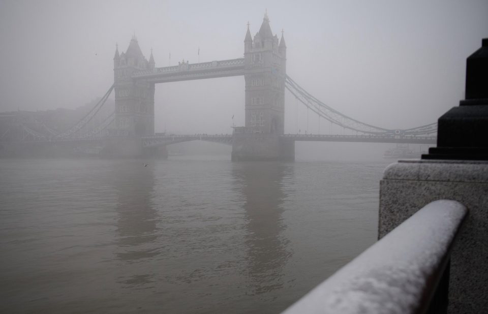  The iconic Tower Bridge could only just be made out in the fog