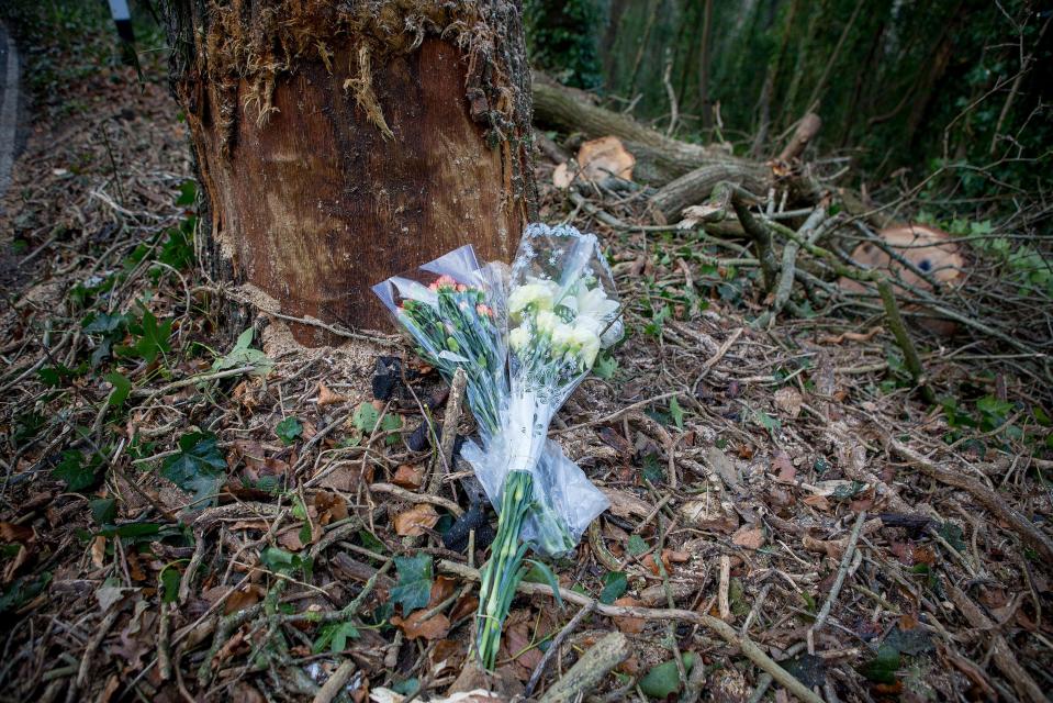  Flowers are laying at the crash scene in Kewstoke Road, near Weston Super Mare