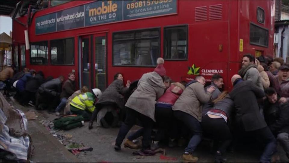  Albert Square residents banded together to lift the bus off injured Martin Fowler