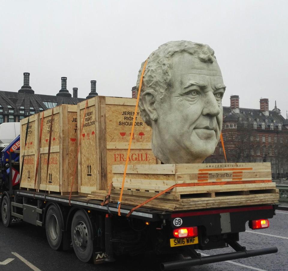  The giant busts of the presenters of The Grand Tour have mysteriously appeared travelling along roads in central London