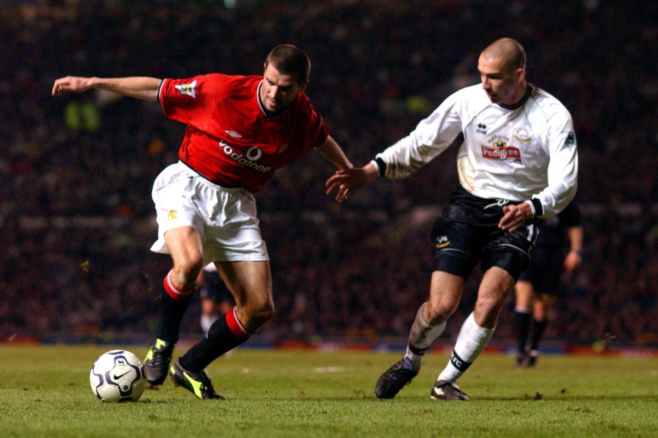  Higginbotham challenges Manchester United captain Roy Keane