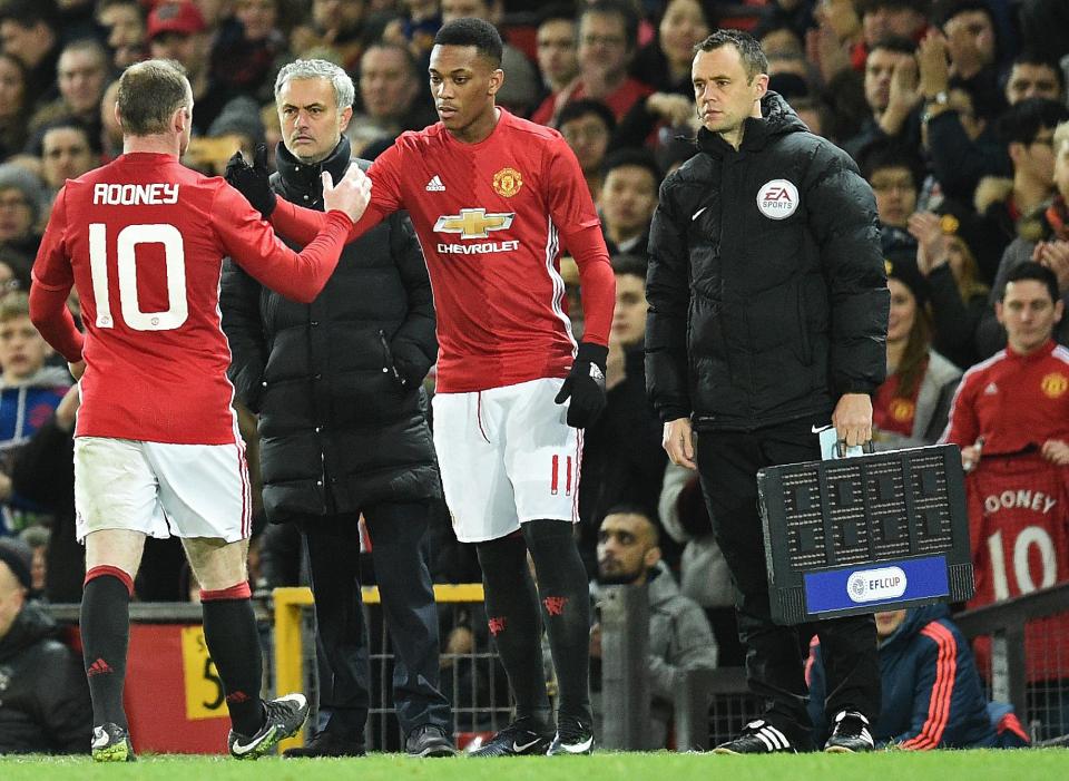 Struggling Martial came on for Wayne Rooney in the EFL Cup semi-final against Hull