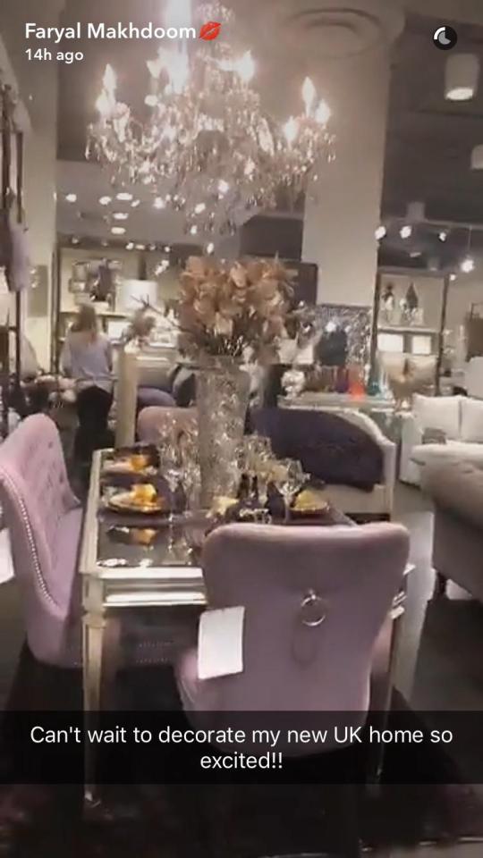  Amir Khan's wife Faryal Makhdoom revealed plans for 'new UK home' after posting a furniture shopping Snapchat video