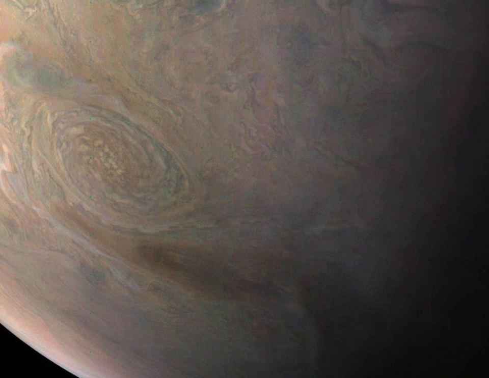  This picture of Jupiter's massive anticyclone image was taken by the JunoCam on board the Juno satellite on December 11, 2016