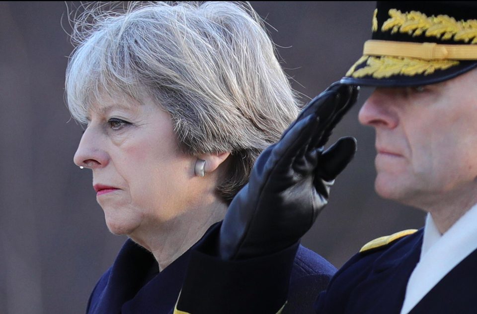  Mrs May braved chilly conditions as she attended Arlington this morning