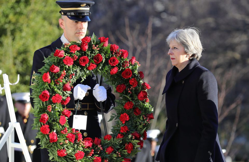  Theresa May laid a wreath at the Tomb of the Unknown Warrior at the Arlington National Cemetery in Washington DC