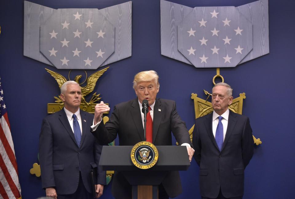  Trump, with Vice President Mike Pence and Defense Secretary James Mattis, said the new orders were a "big stuff"