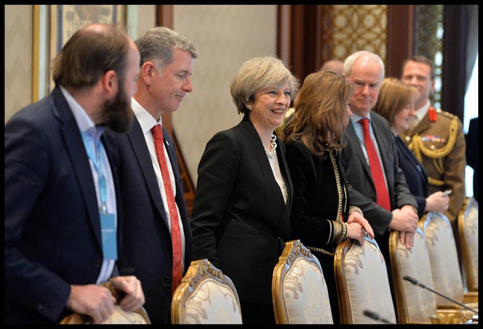  Theresa May had lunch with the President of Turkey Recep Tayyip Erdogan at the Presidential Palace in Ankara, Turkey, today