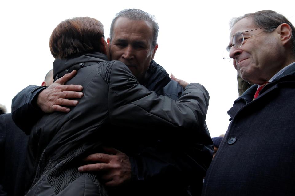 Darwish embraces Congresswoman Nydia Velazquez after he was released today 