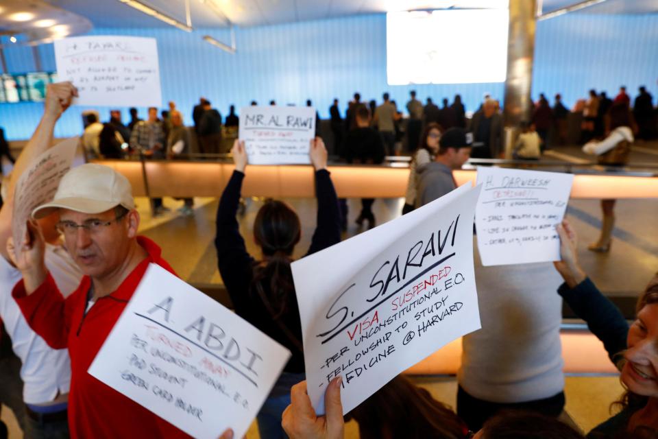 Demonstrators at Los Angeles International Airport (LAX) in California