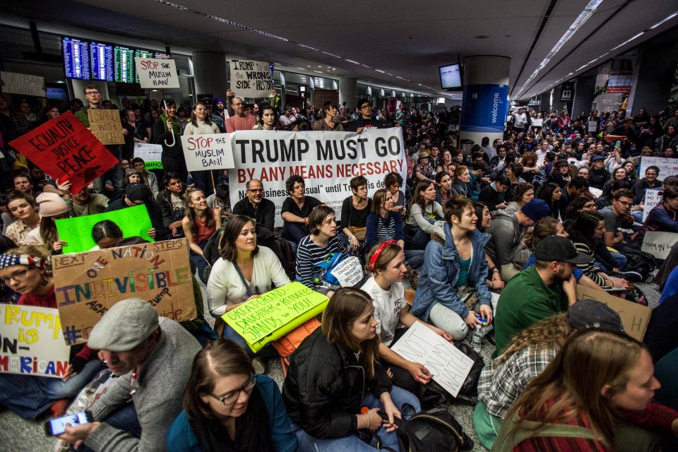  Protesters have been out in large numbers at San Francisco's SFO International Airport in anger at Trump's order