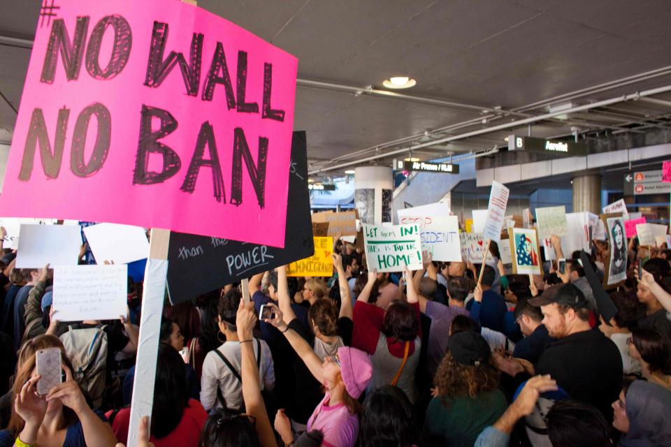  Protesters have slammed the executive order as un-American