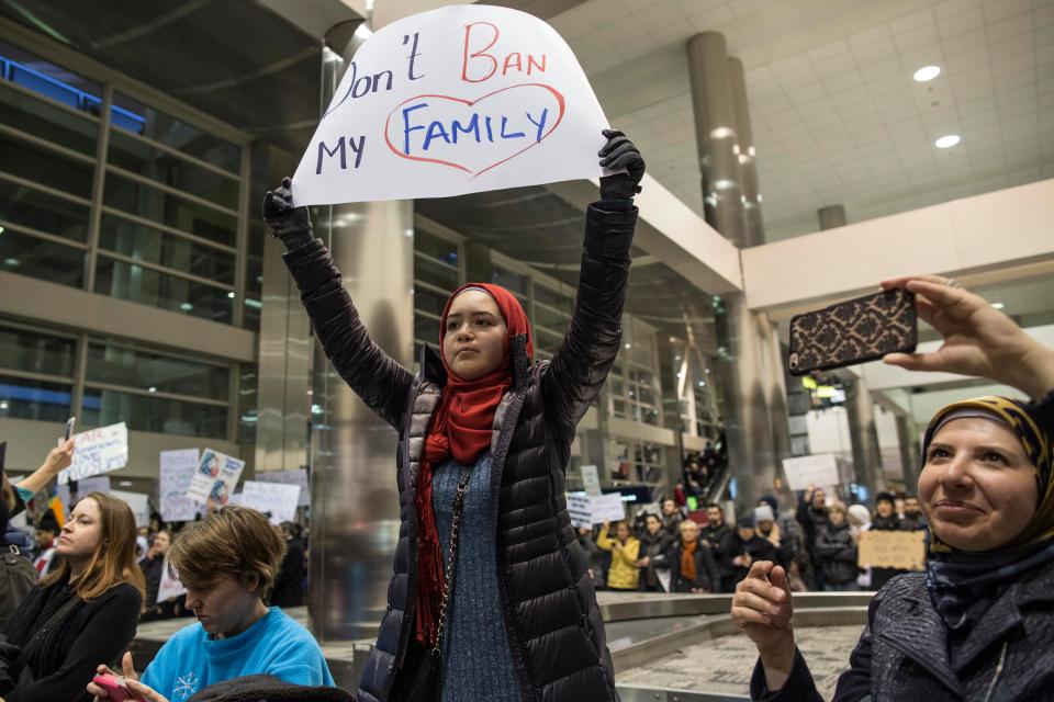  Trump's 90 day immigration ban has sparked worldwide protest with many crowds descending on airports to voice their disapproval