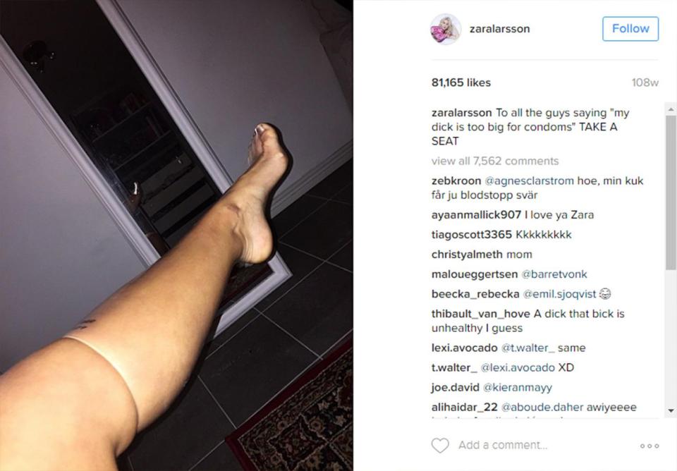  In 2015 Zara hit the headlines when she took a photo of a condom on her leg