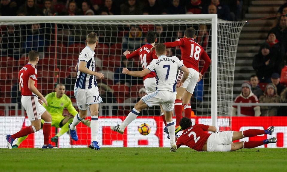 James Morrison strikes crisply through a body of players to give West Brom the lead