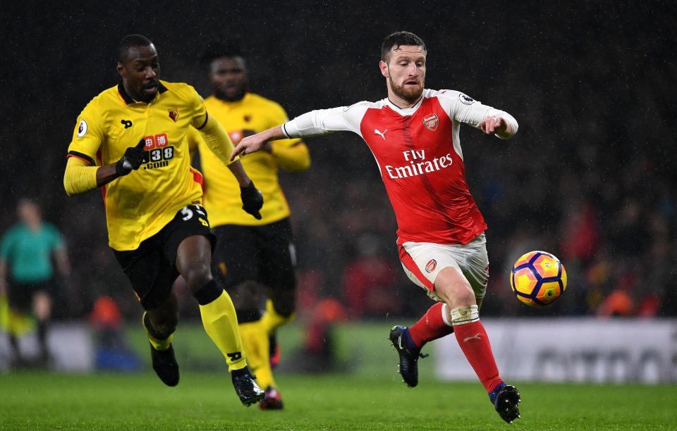  Shkodran Mustafi's unbeaten run with Arsenal was ended by Watford