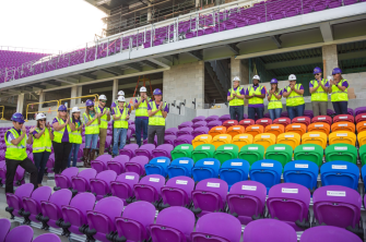  49 rainbow coloured seats were unveiled ahead of the grand opening