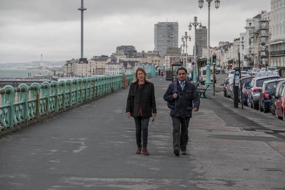 Unforgotten: Our heroes Cassie (Nicola Walker, left) and Sunny (Sanjeev Bhaskar, right) remain calmly determined to solve the case