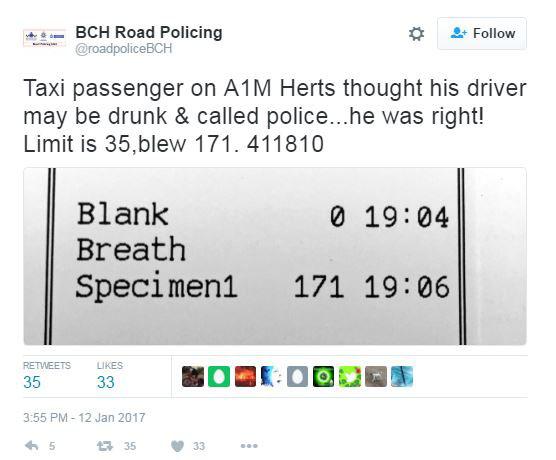  A drunk taxi driver was found to be five times over the limit after a passenger forced him to pull over on a hard shoulder