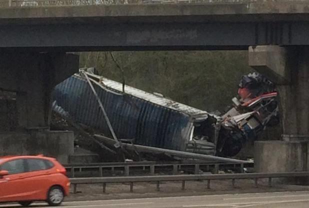  The A12 has been closed as emergency services deal with the crash, which left a lorry wreckage spread across the road in Witham, Essex