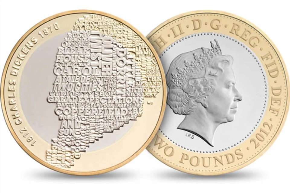  A Charles Dickens £2 coin recently sold for £350