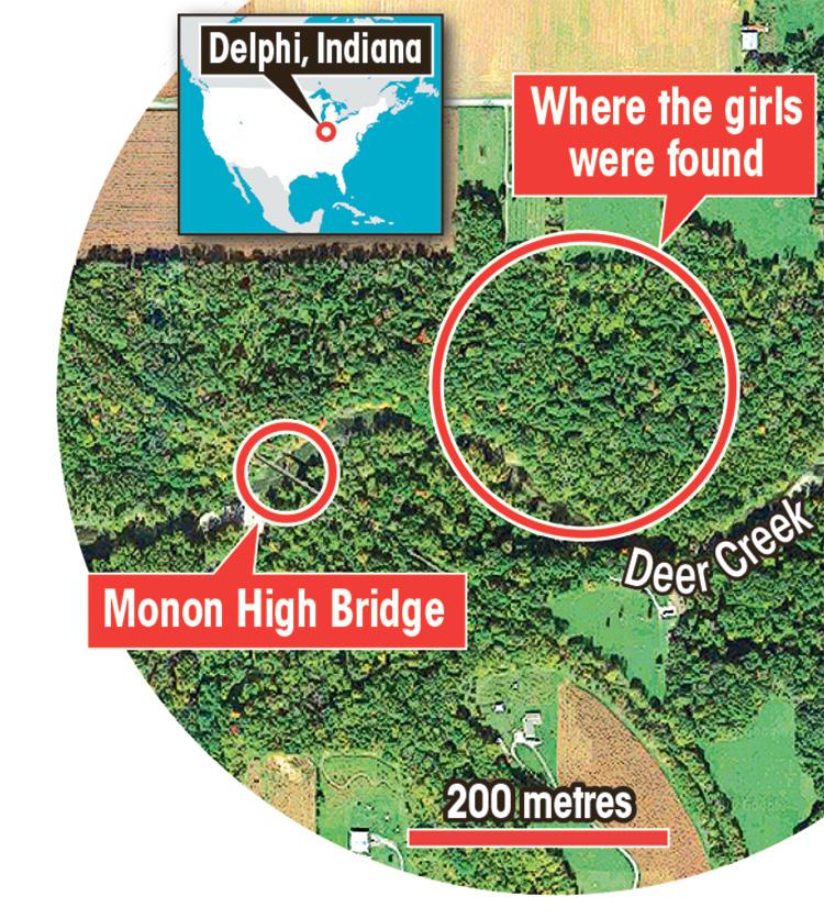  A map of the hiking trail where the girls vanished before their bodies were found