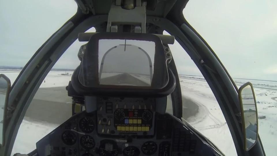  The Top Gun style footage offers a glimpse of a state-of-the-art Su-25 cockpit as it takes part in the war games