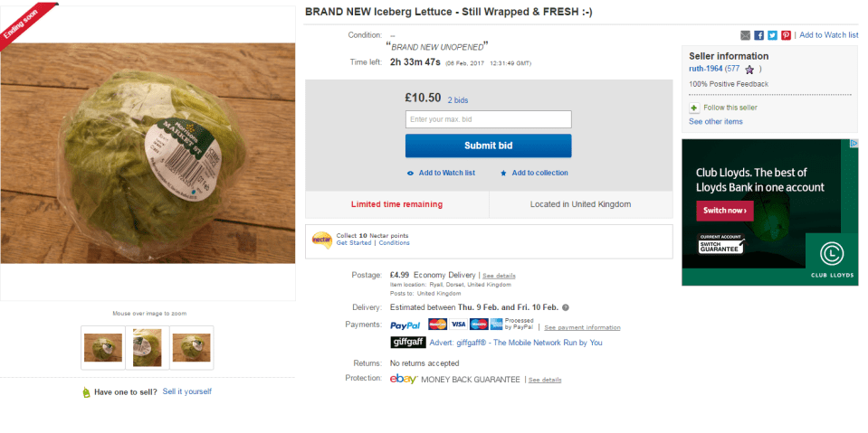  This user has received two bids for her £10.50 Morrisons lettuce