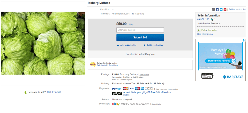  One eBay user reckons he can get £50 for a lettuce