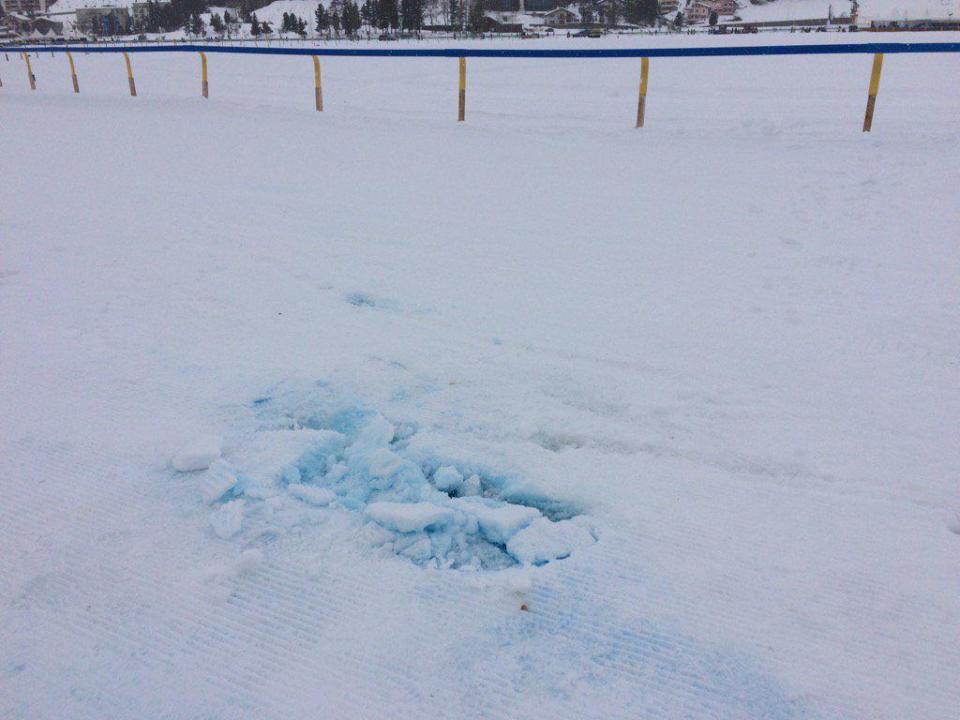  A hole appeared at the frozen lake track last year.