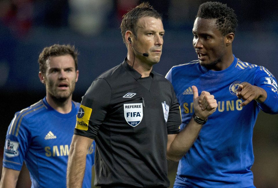  Root of the problem...Clattenburg with John Obi Mikel and Juan Mata