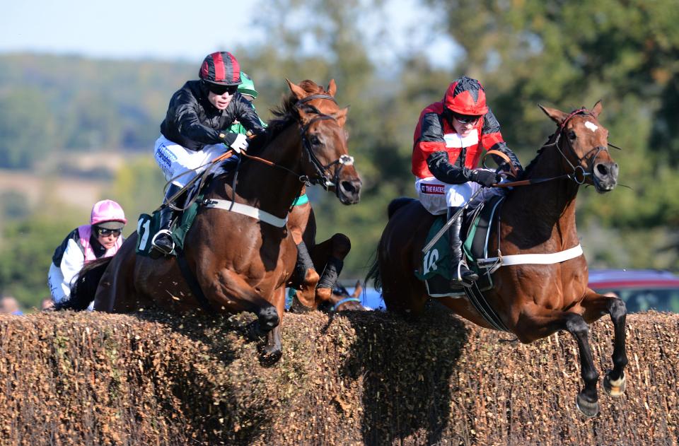 Creekside ridden by Denis O'Regan (left) winners of the Linden Homes Greens Norton Beginners' Chase from Thanks For Coming ridden by Barry Geraghty at Towcester