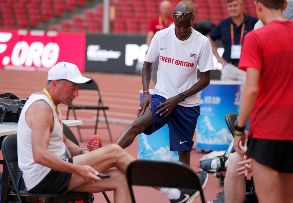 Salazar and Farah at a training session in Beijing in 2015 