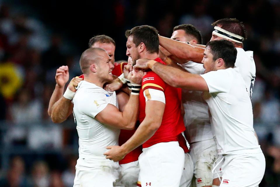  Warburton scuffles with England players during Wales' World Cup win