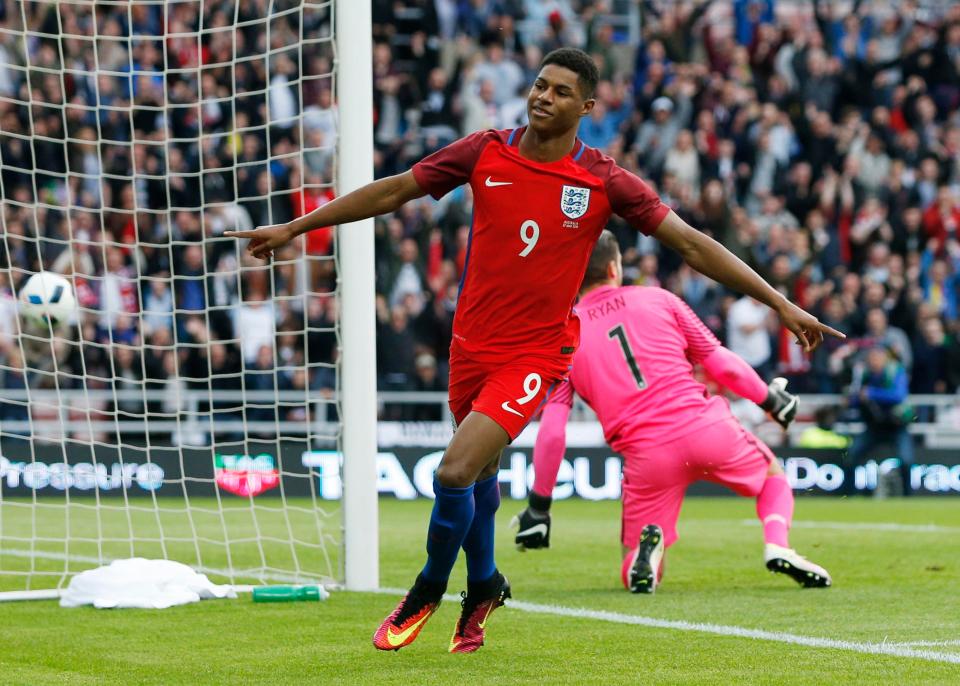 Man United's Marcus Rashford netted on his England debut against Australia