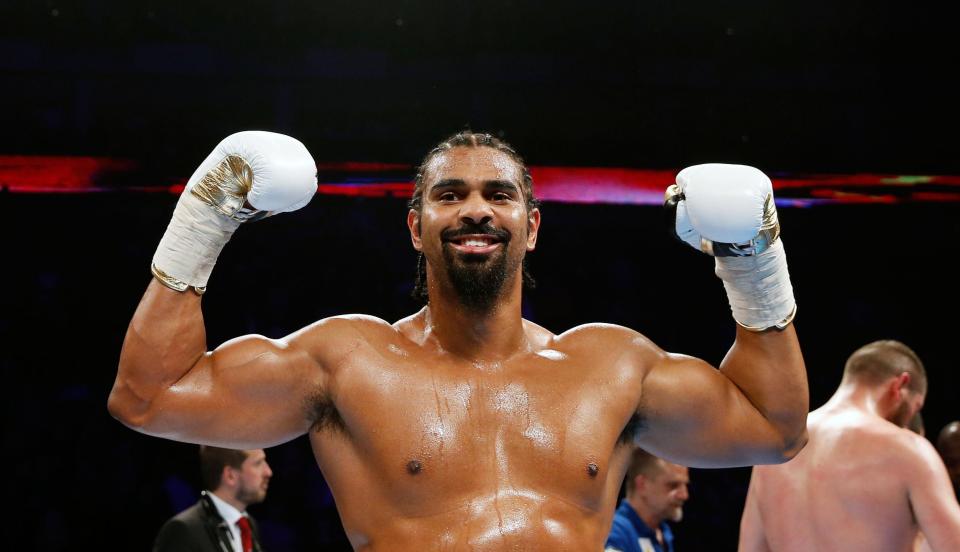  Haye celebrates his win over Arnold Gjergjaj