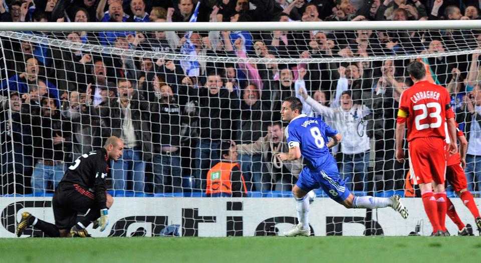 Frank Lampard celebrates after netting eighth and final goal of epic encounter