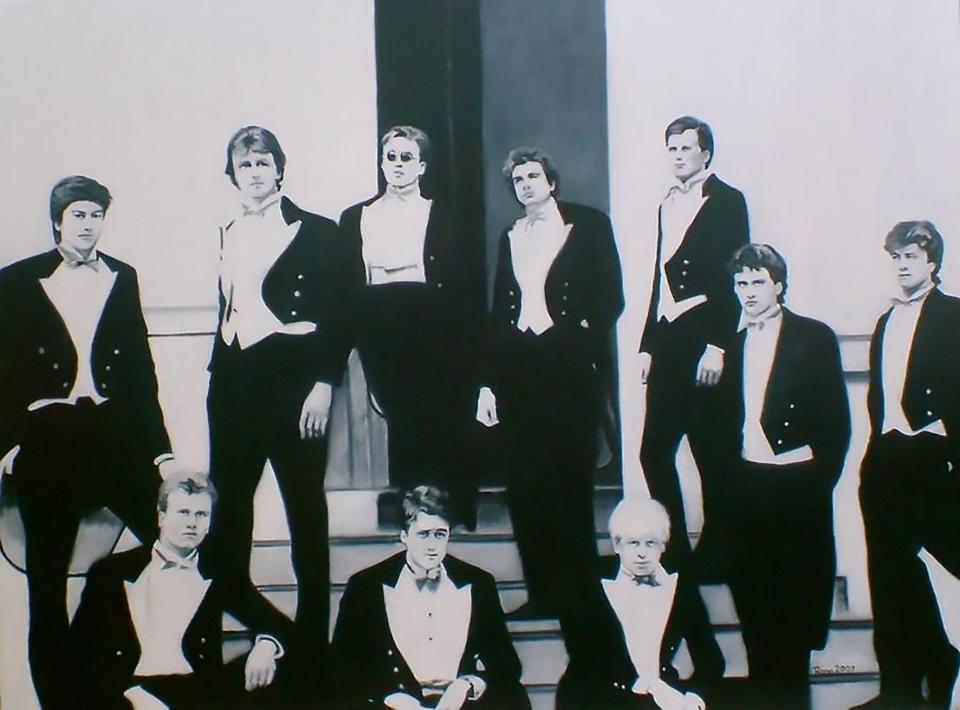  A recreation of the famous 1987 photo showing Cameron, Johnson and Osborne