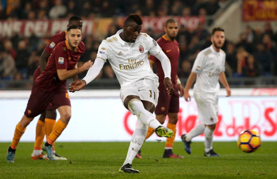 M'Baye Niang scores a penalty for Milan in a clash against Roma in Serie A