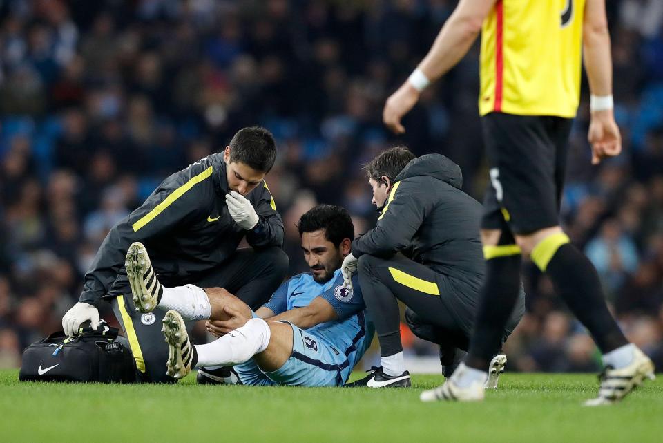  Ilkay Gundogan is out for the season with a knee injury after being crocked against Watford