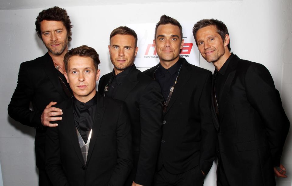  (L-R) Howard Donald, Mark Owen, Gary Barlow, Robbie Wiliams and Jason Orange