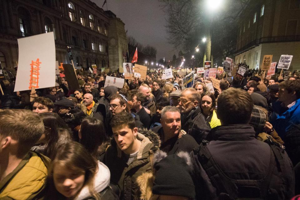  Protests have taken place in the UK and US at Mr Trump's new policy